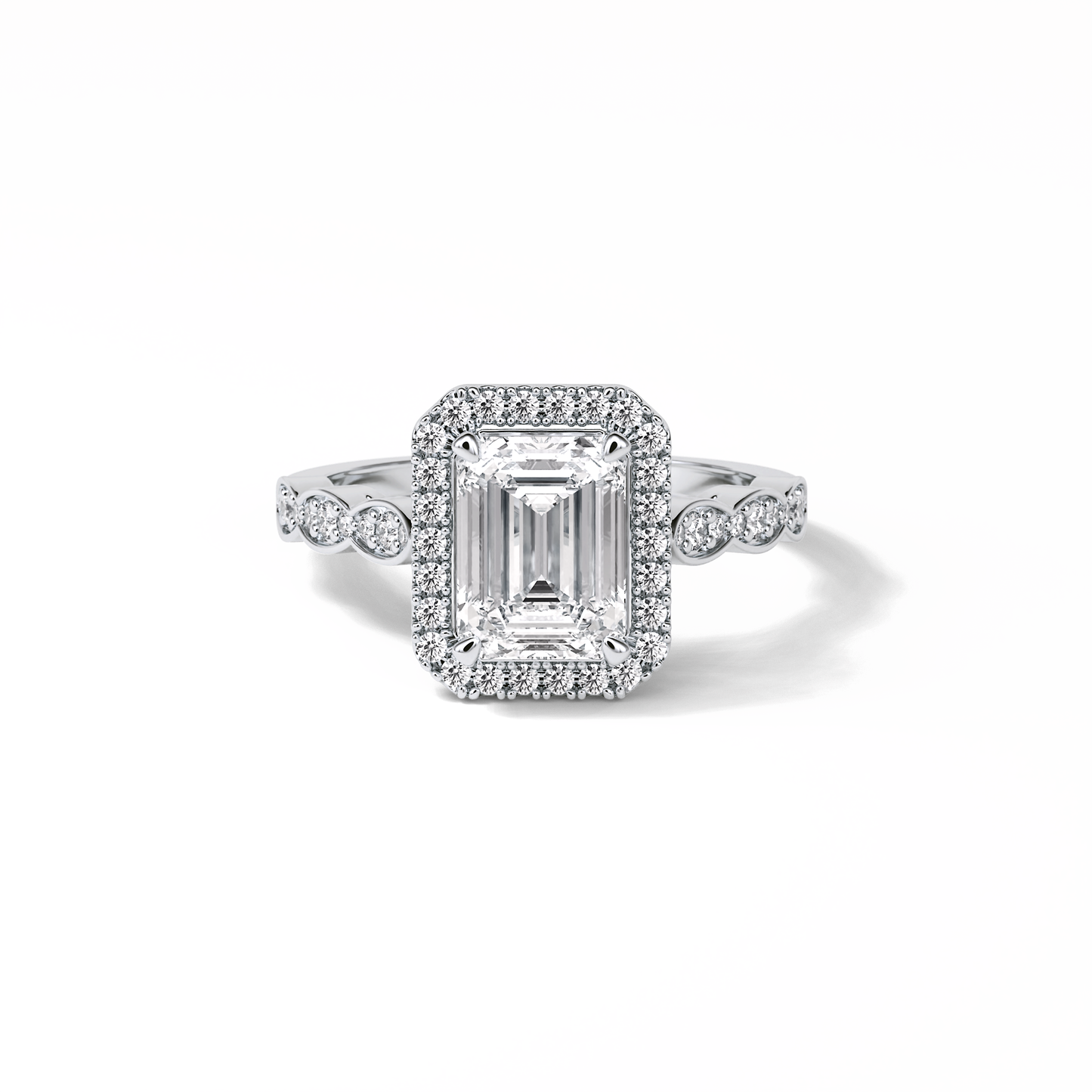 Emerald Pave & Halo Lab Grown Diamond Engagement Ring