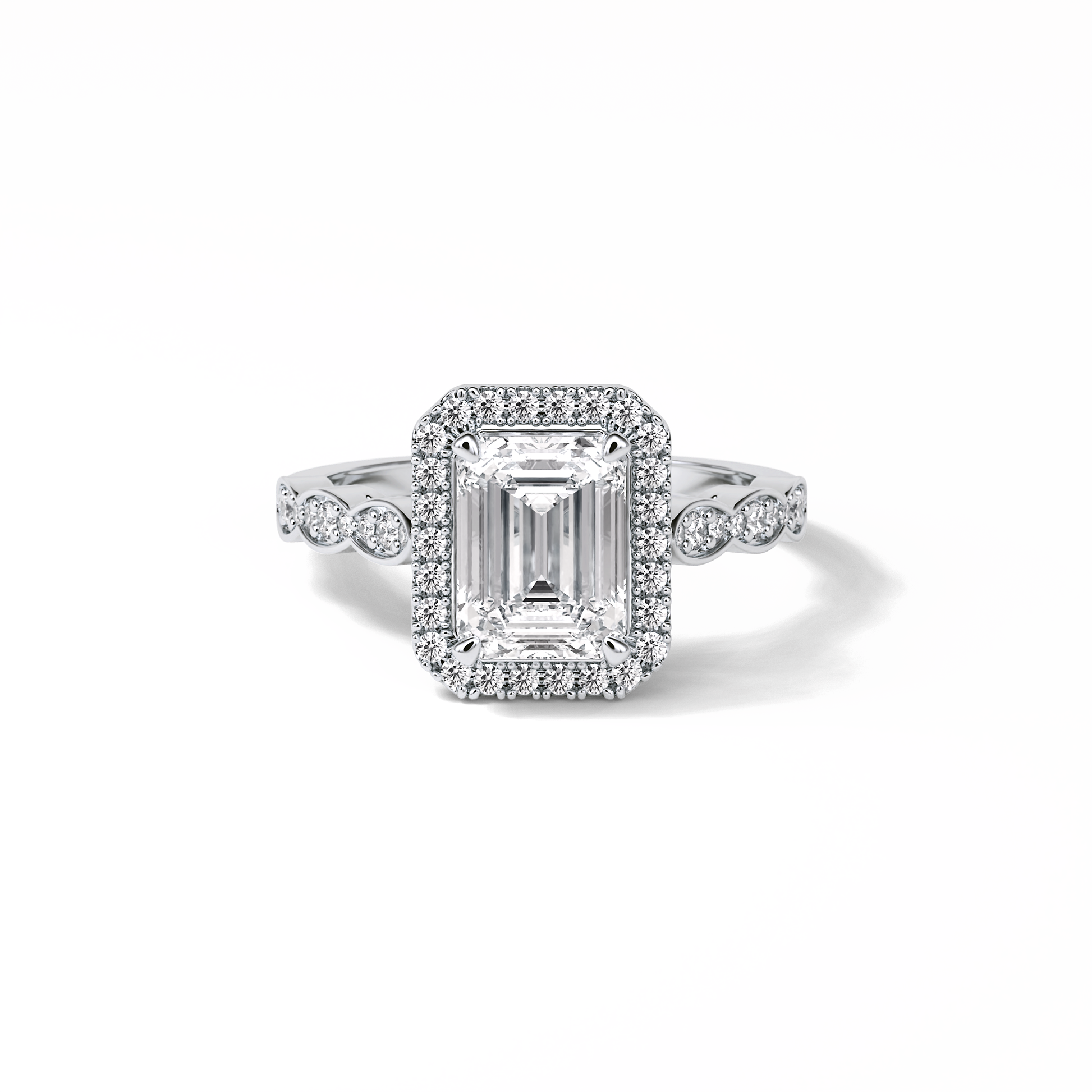 Emerald Pave & Halo Lab Grown Diamond Engagement Ring