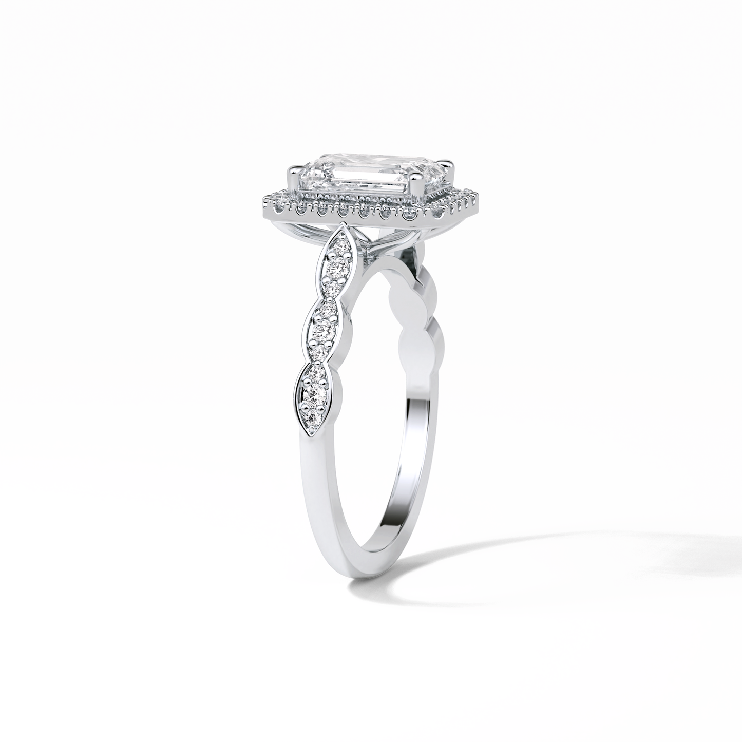 Emerald Pave & Halo Lab Grown Diamond Engagement Ring