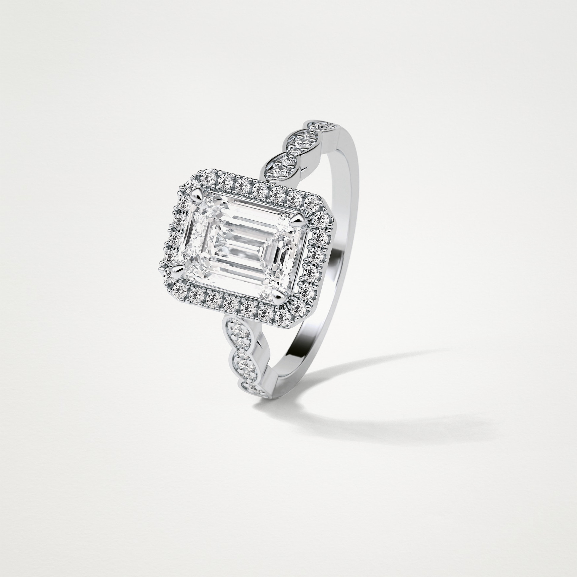 Emerald Pave & Halo Lab Grown Diamond Engagement Ring