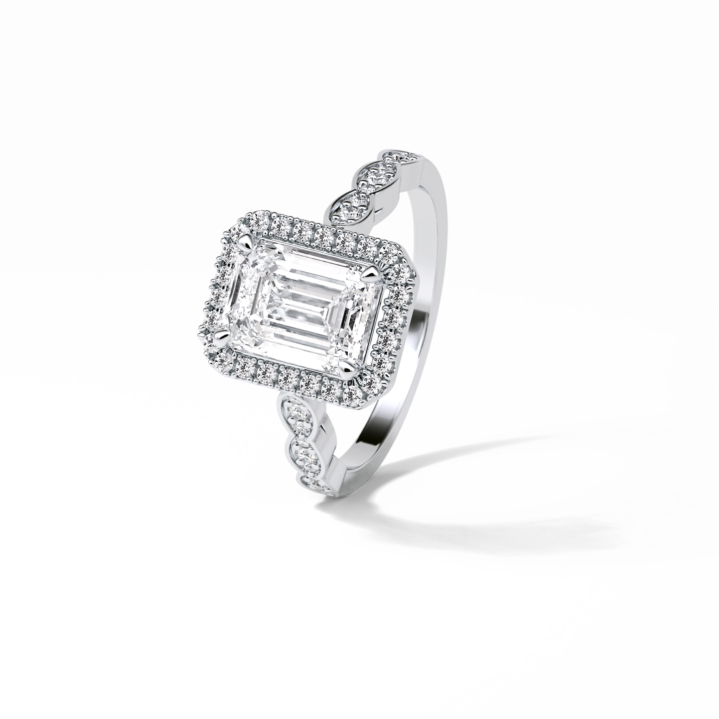 Emerald Pave & Halo Lab Grown Diamond Engagement Ring