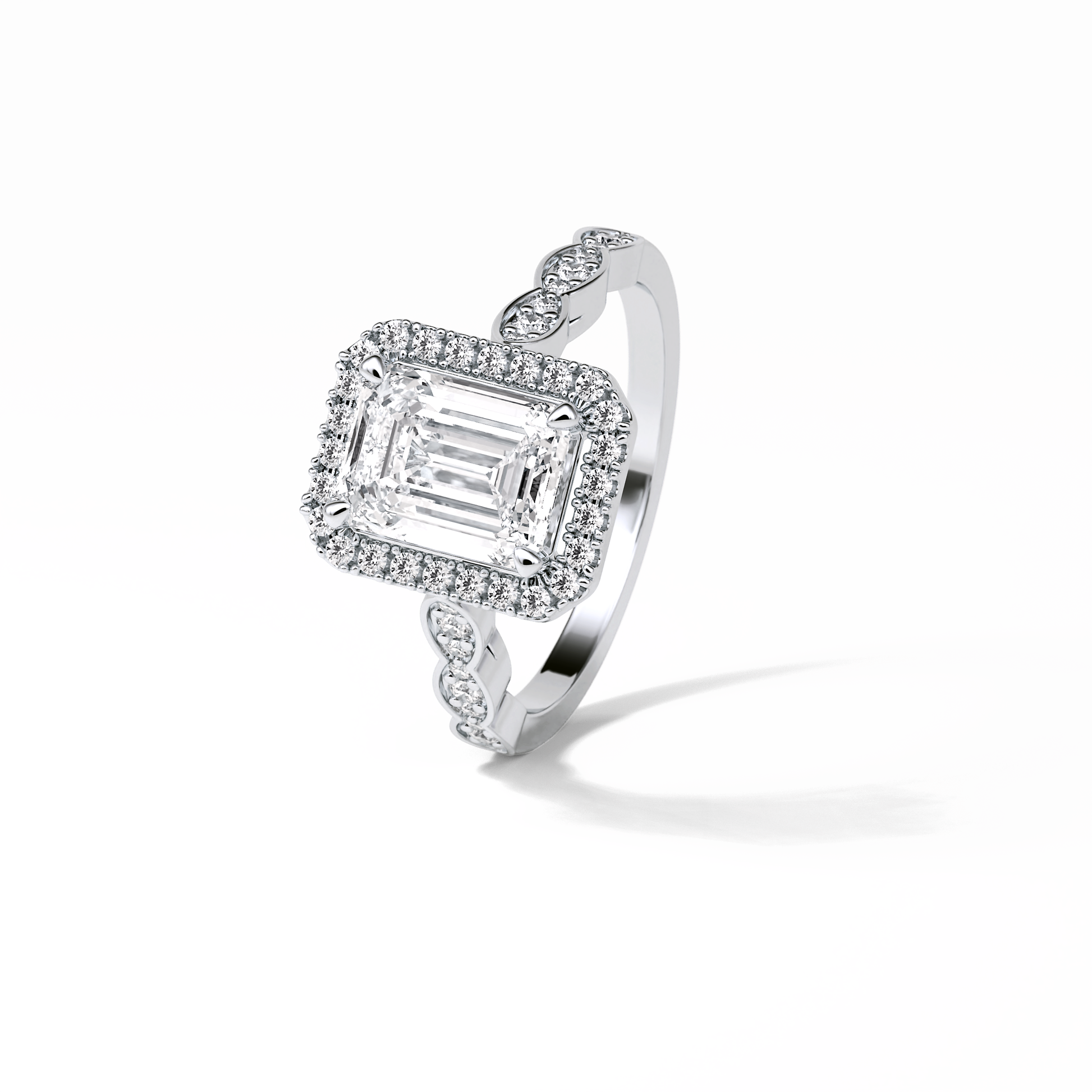 Emerald Pave & Halo Lab Grown Diamond Engagement Ring