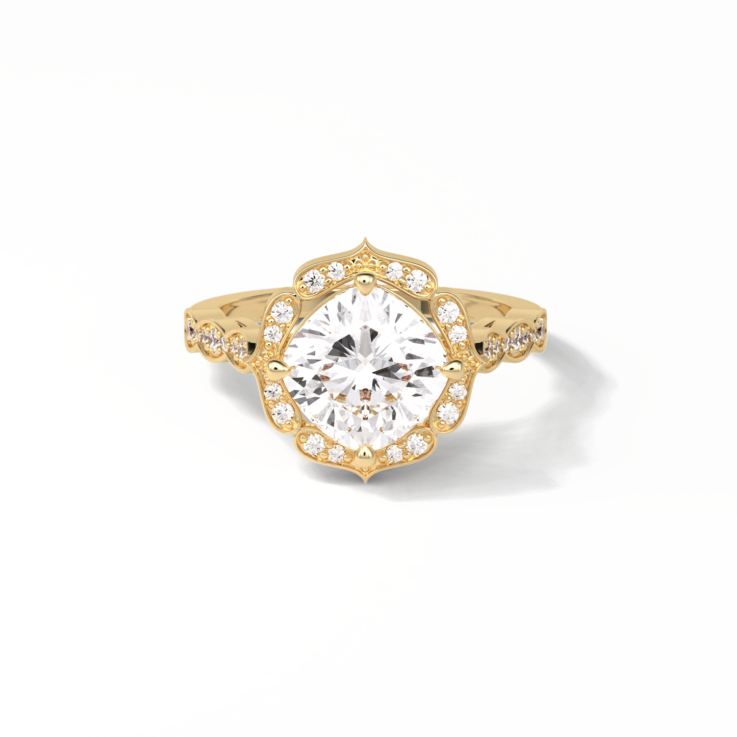 Cushion Cut Pave & Halo Lab Grown Diamond Engagement Ring