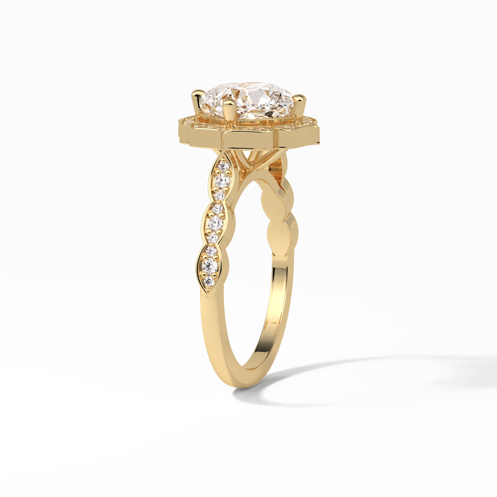 Cushion Cut Pave & Halo Lab Grown Diamond Engagement Ring