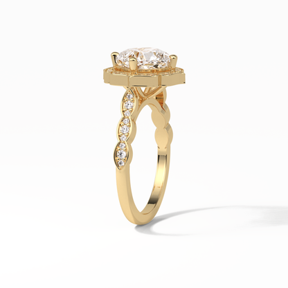 Cushion Cut Pave & Halo Lab Grown Diamond Engagement Ring