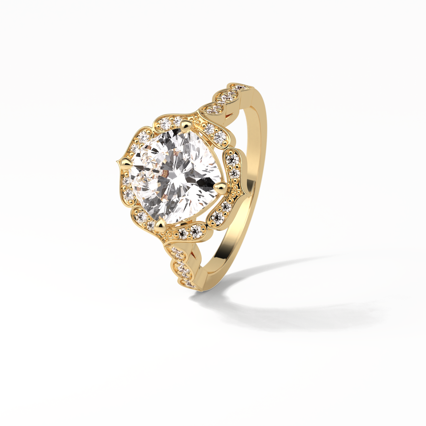 Cushion Cut Pave & Halo Lab Grown Diamond Engagement Ring