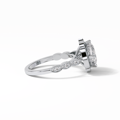 Cushion Cut Pave & Halo Lab Grown Diamond Engagement Ring