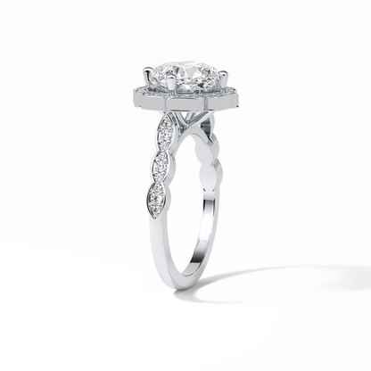 Cushion Cut Pave & Halo Lab Grown Diamond Engagement Ring