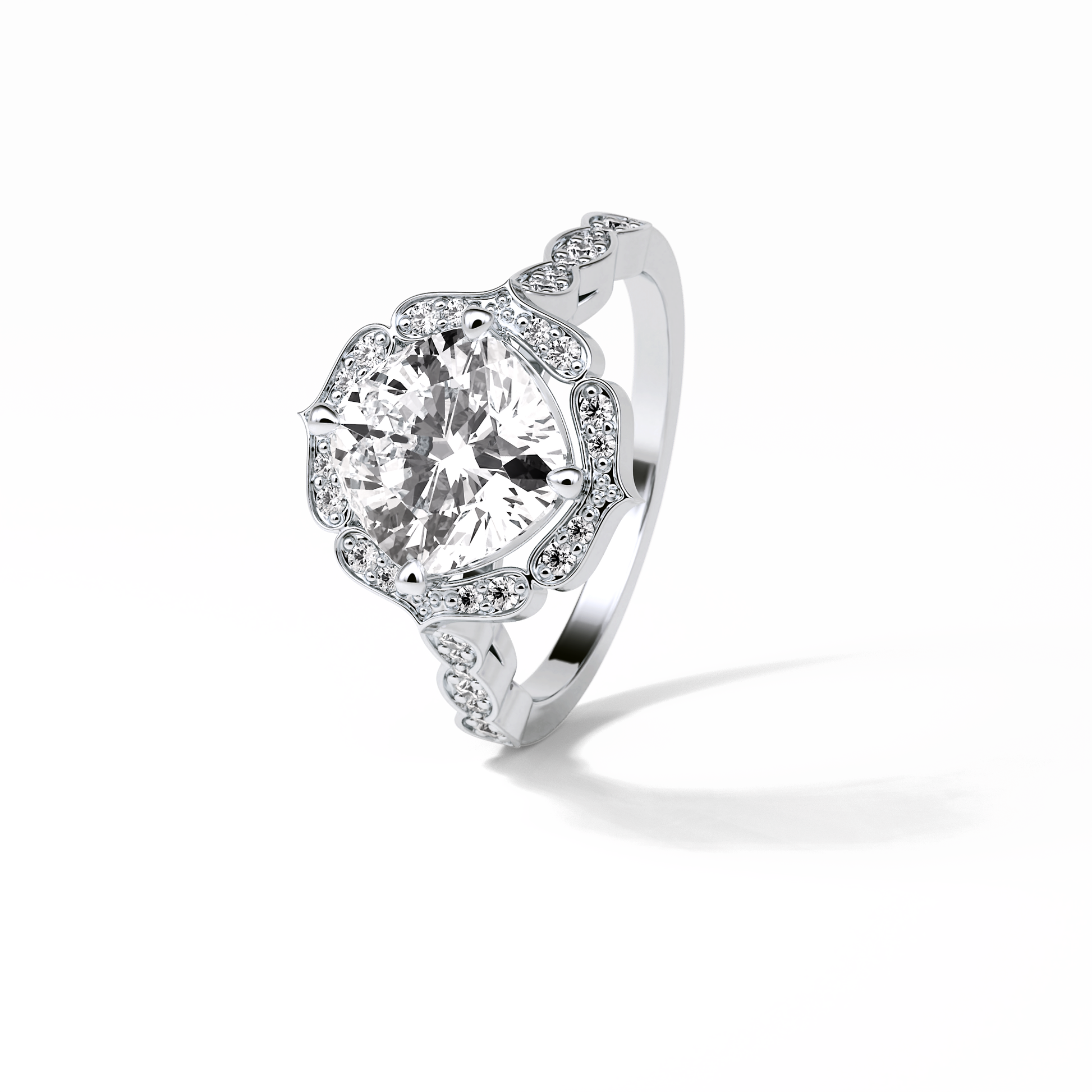 Cushion Cut Pave & Halo Lab Grown Diamond Engagement Ring