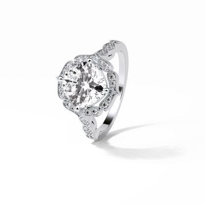Cushion Cut Pave & Halo Lab Grown Diamond Engagement Ring