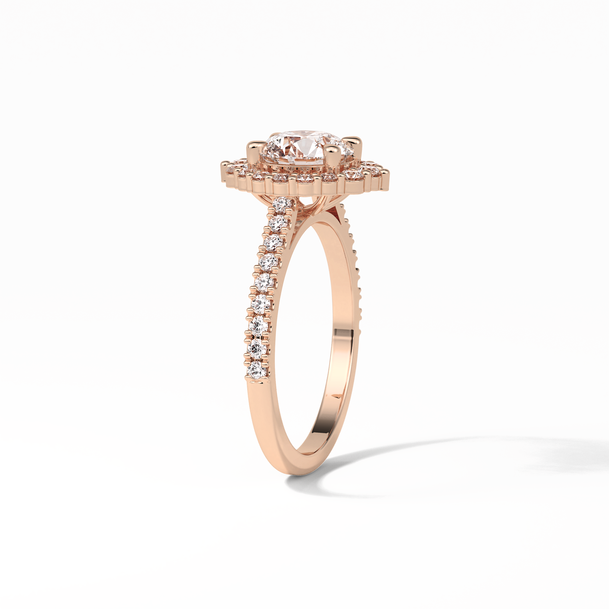 Round Pave & Halo Lab Grown Diamond Engagement Ring
