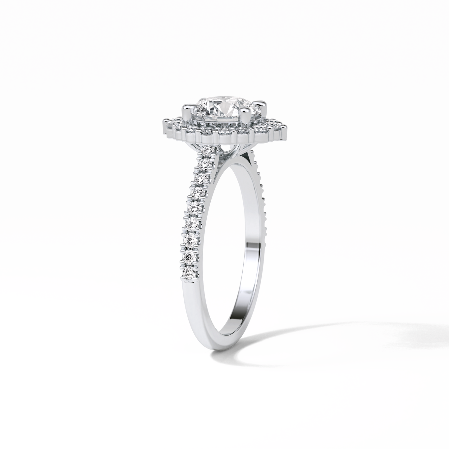 Round Pave & Halo Lab Grown Diamond Engagement Ring