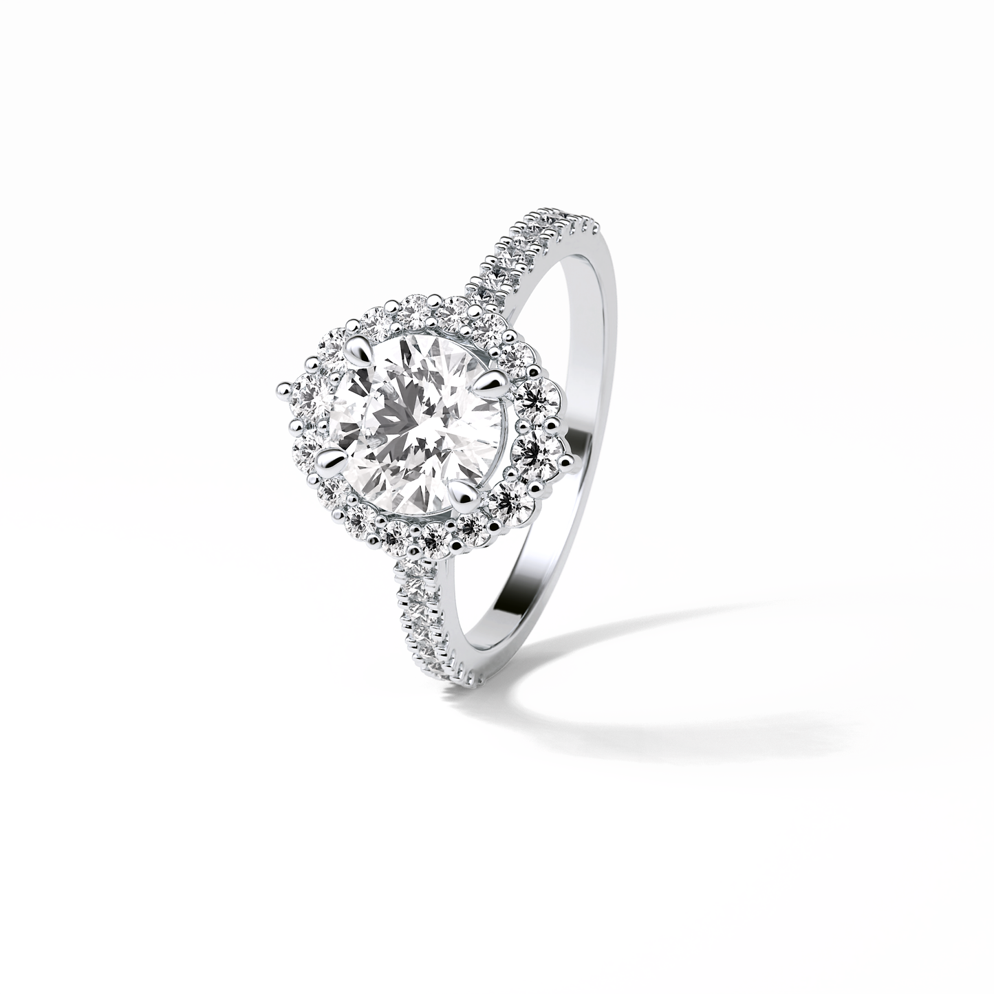 Round Pave & Halo Lab Grown Diamond Engagement Ring