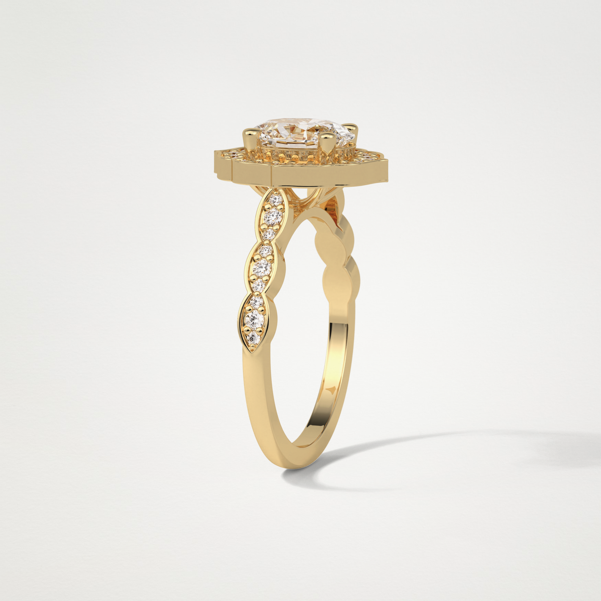 Oval Pave & Halo Lab Grown Diamond Engagement Ring