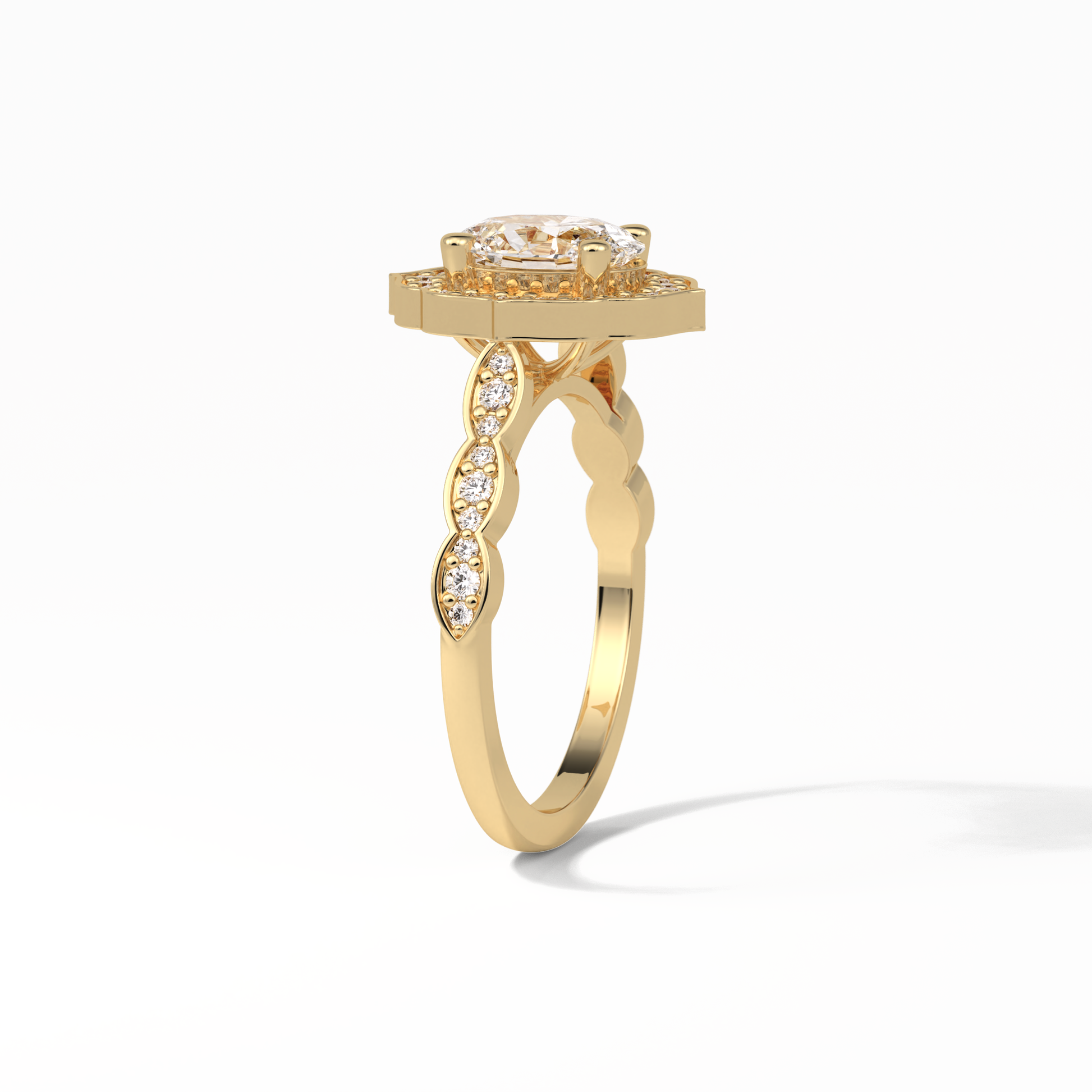 Oval Pave & Halo Lab Grown Diamond Engagement Ring