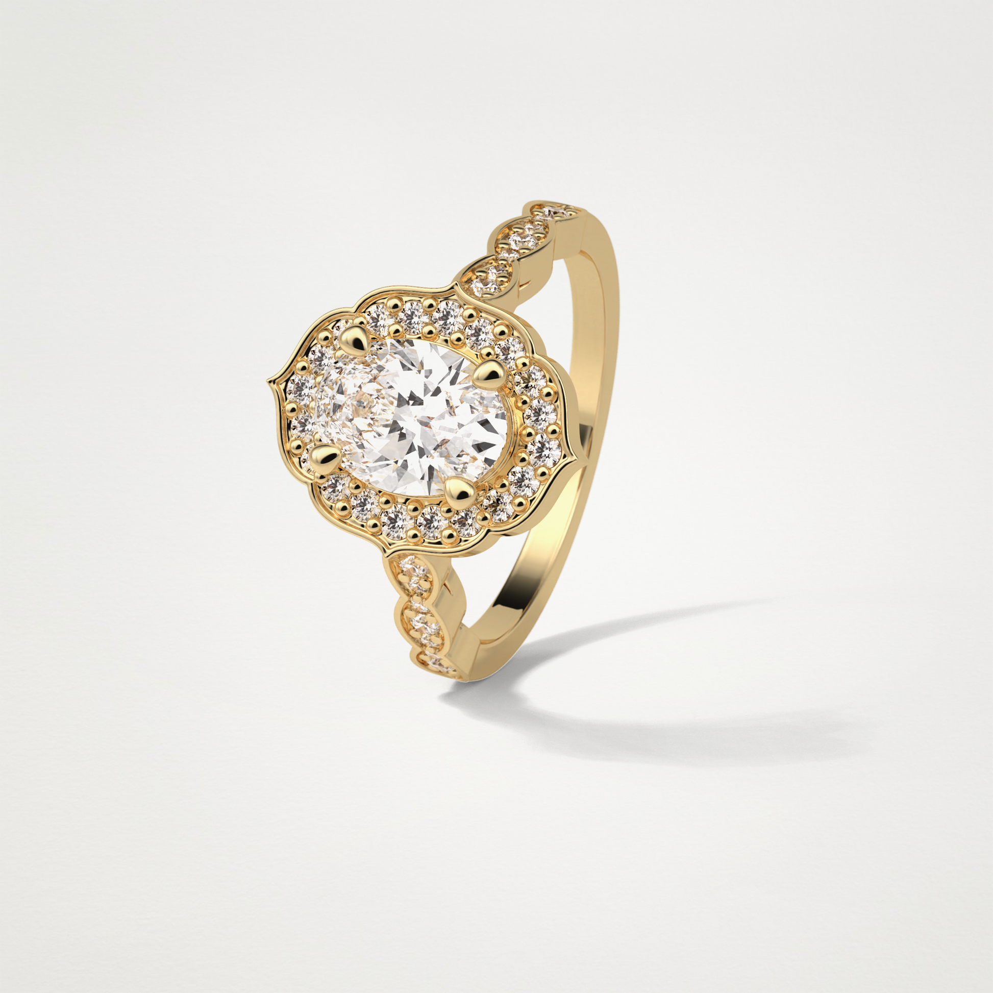 Oval Pave & Halo Lab Grown Diamond Engagement Ring