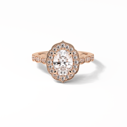 Oval Pave & Halo Lab Grown Diamond Engagement Ring