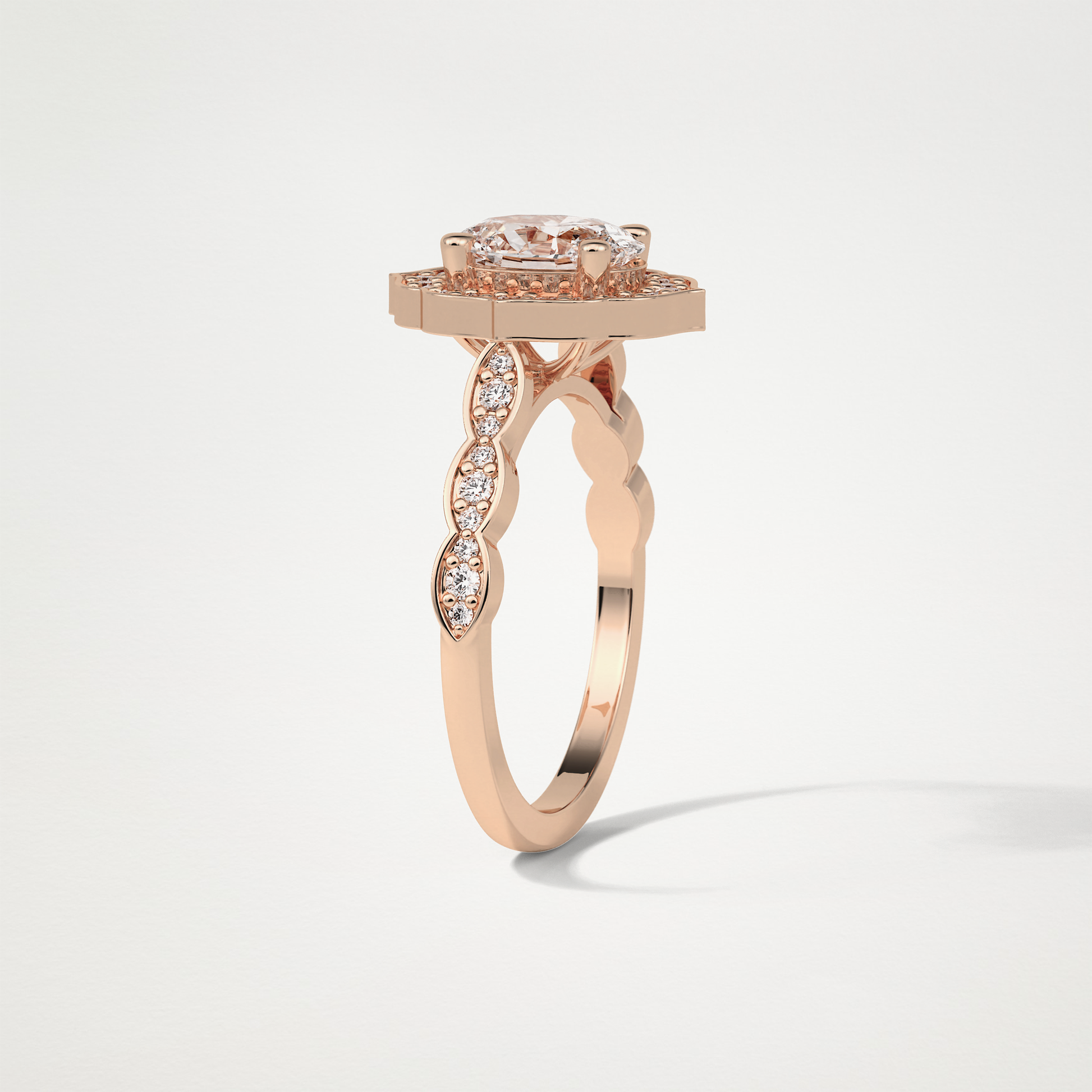 Oval Pave & Halo Lab Grown Diamond Engagement Ring