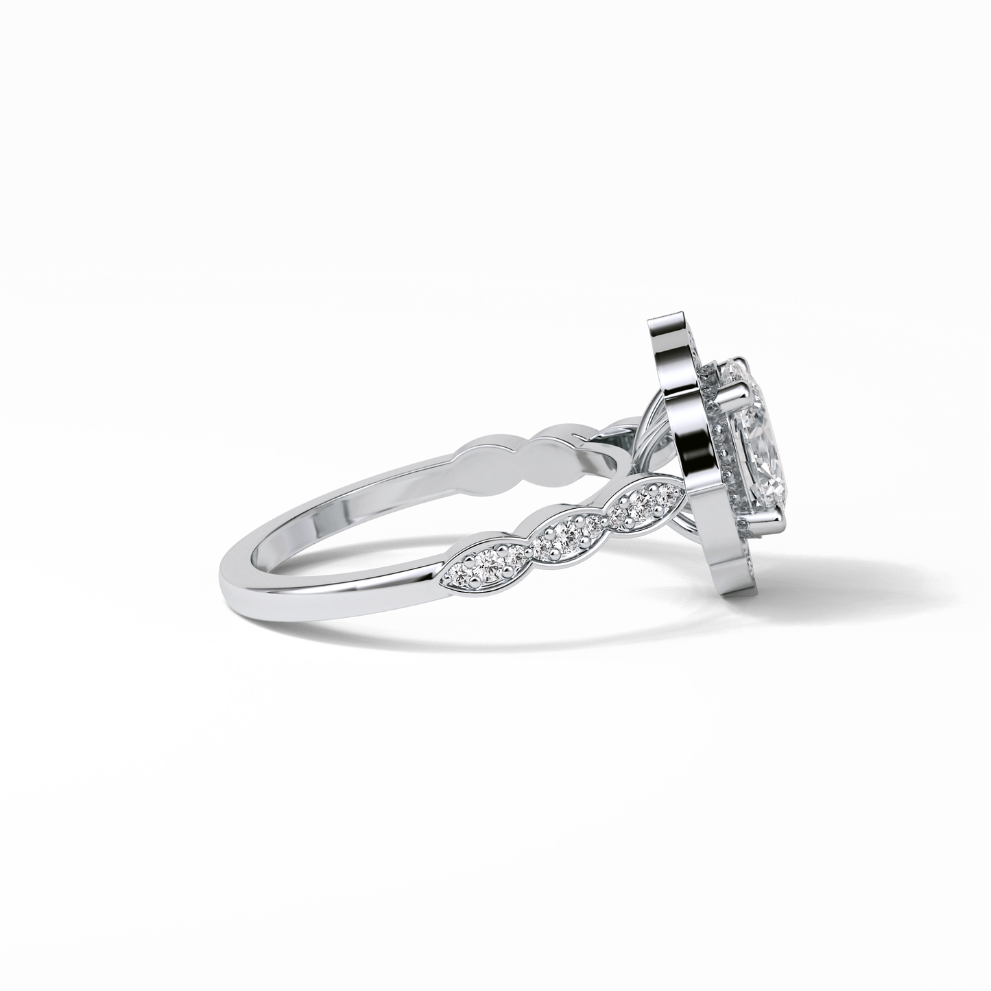 Oval Pave & Halo Lab Grown Diamond Engagement Ring