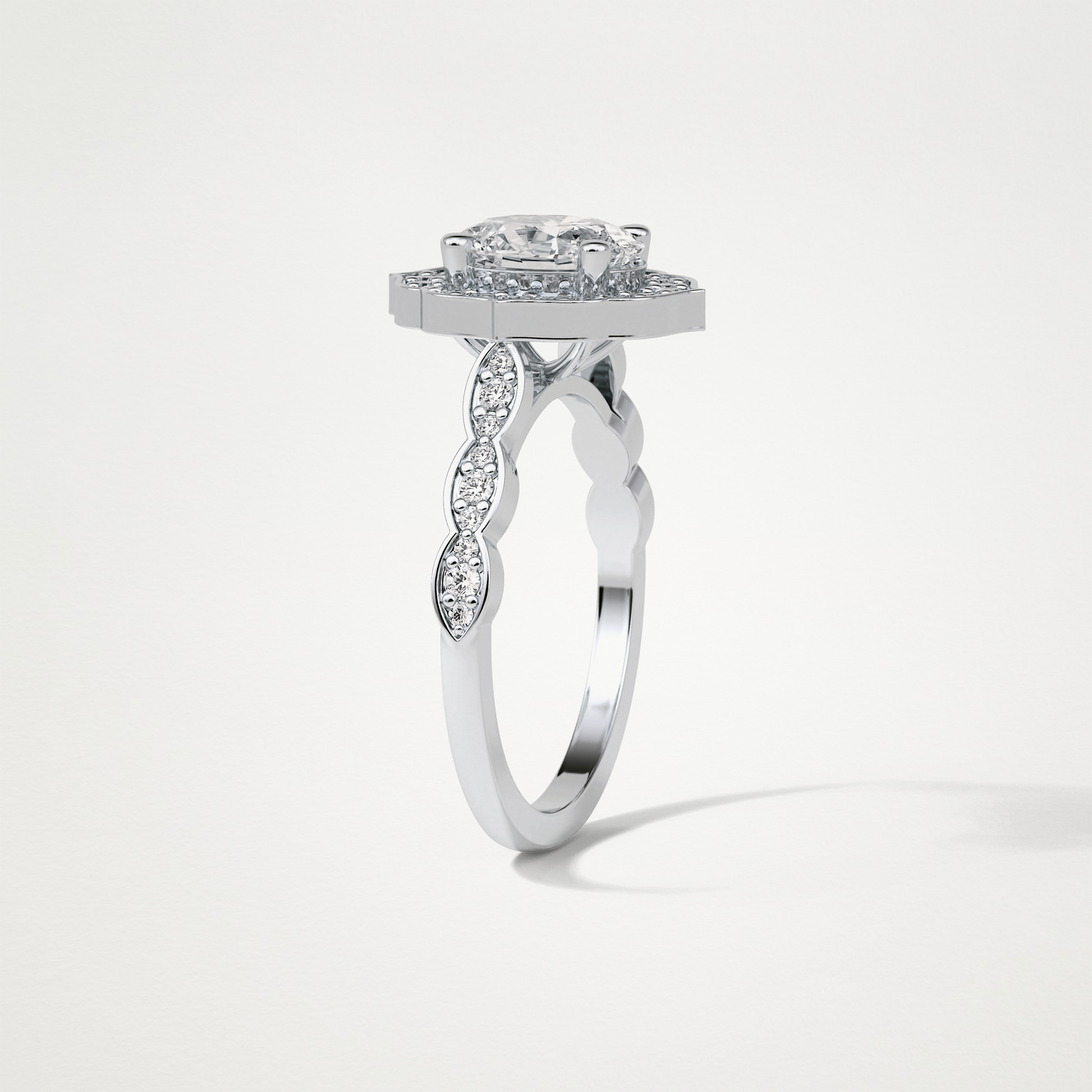 Oval Pave & Halo Lab Grown Diamond Engagement Ring