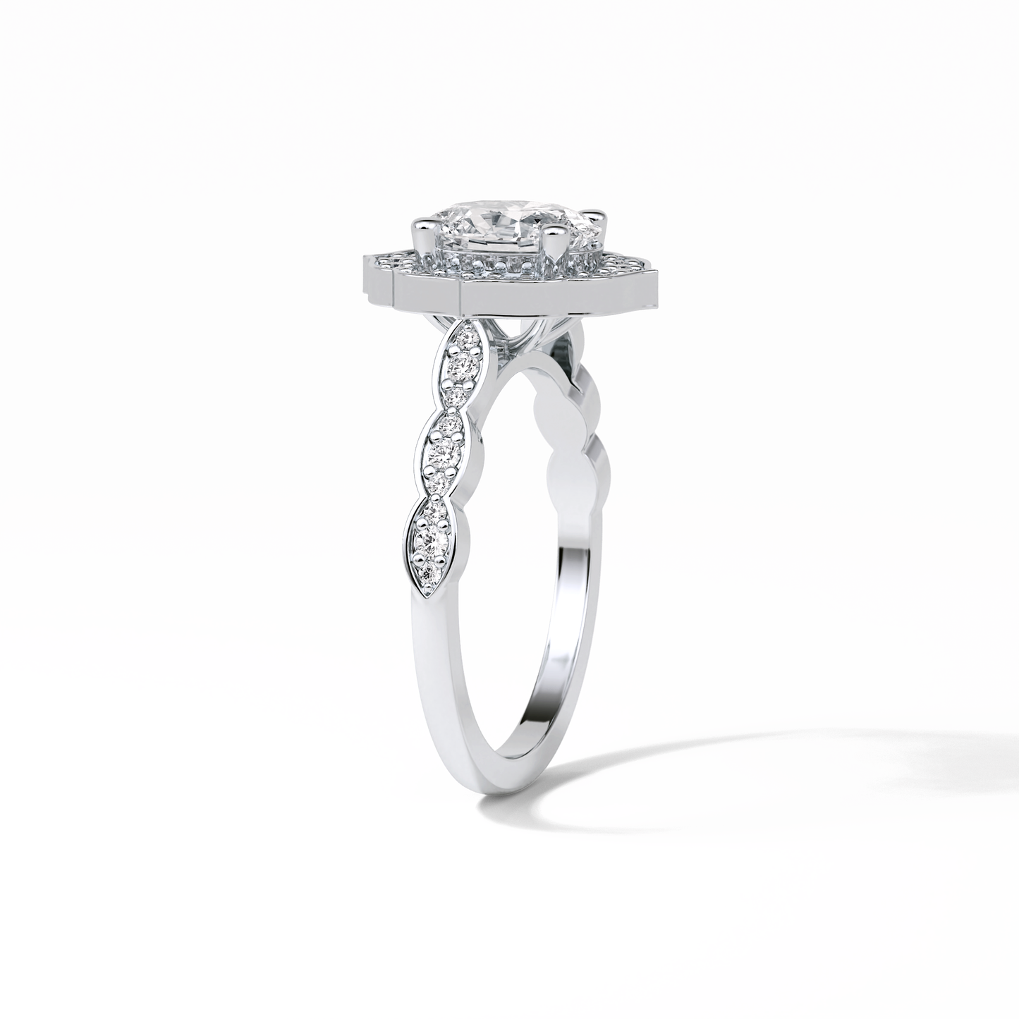 Oval Pave & Halo Lab Grown Diamond Engagement Ring