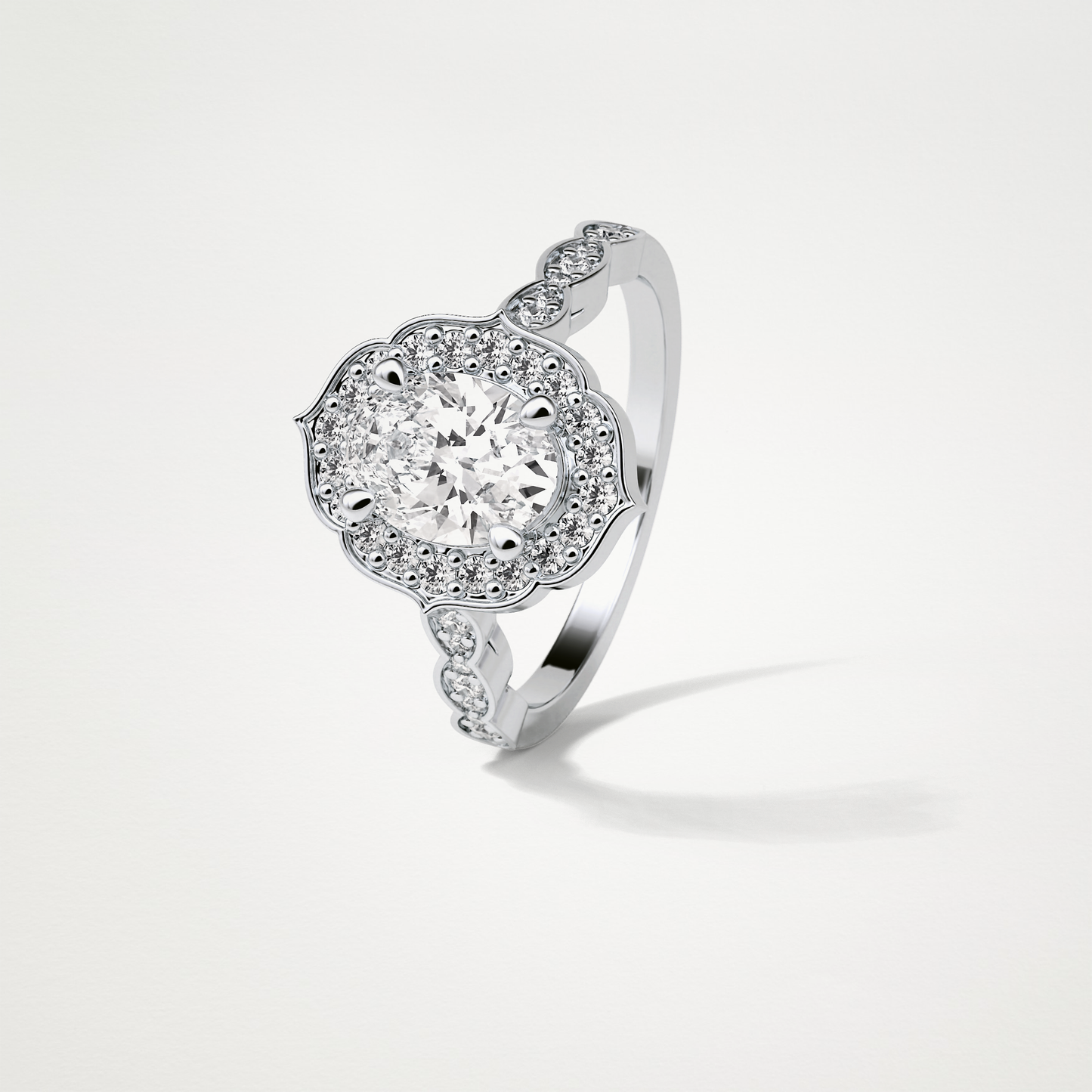Oval Pave & Halo Lab Grown Diamond Engagement Ring