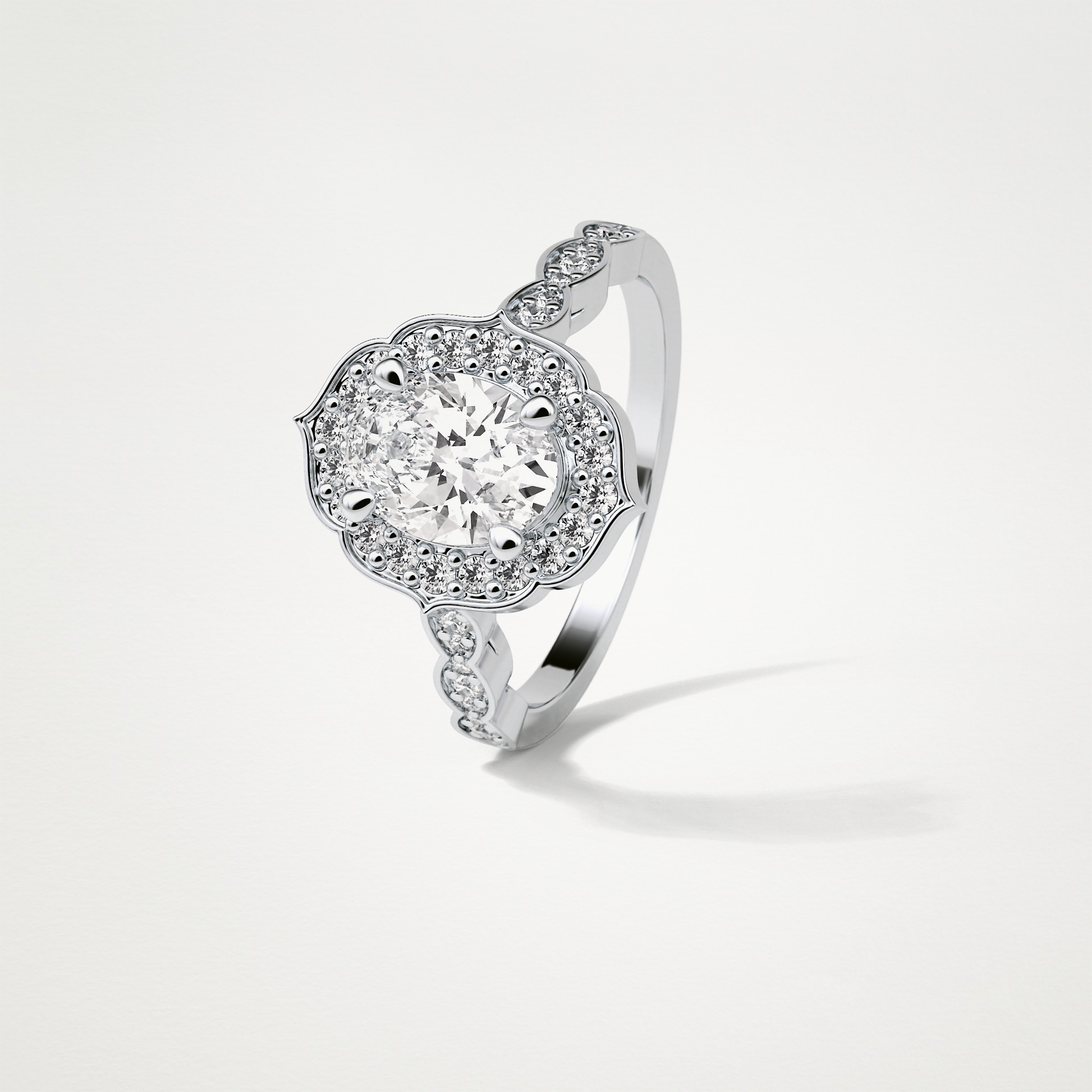 Oval Pave & Halo Lab Grown Diamond Engagement Ring