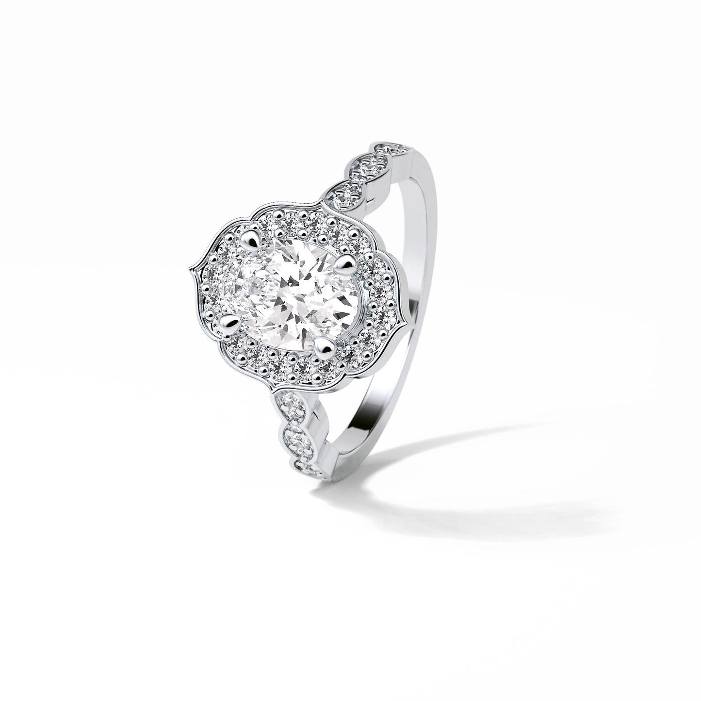 Oval Pave & Halo Lab Grown Diamond Engagement Ring