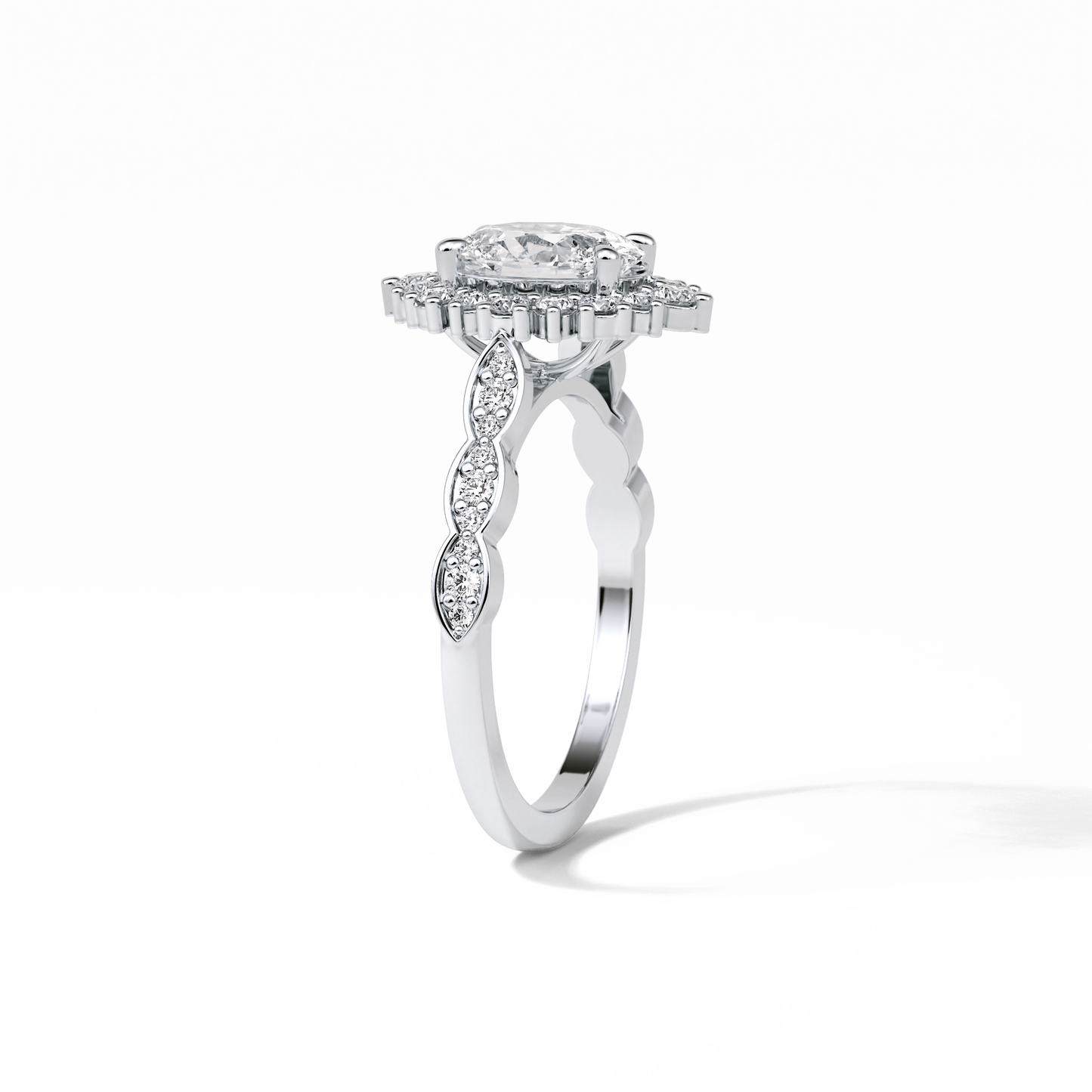 Oval Pave & Cluster Lab Grown Diamond Engagement Ring