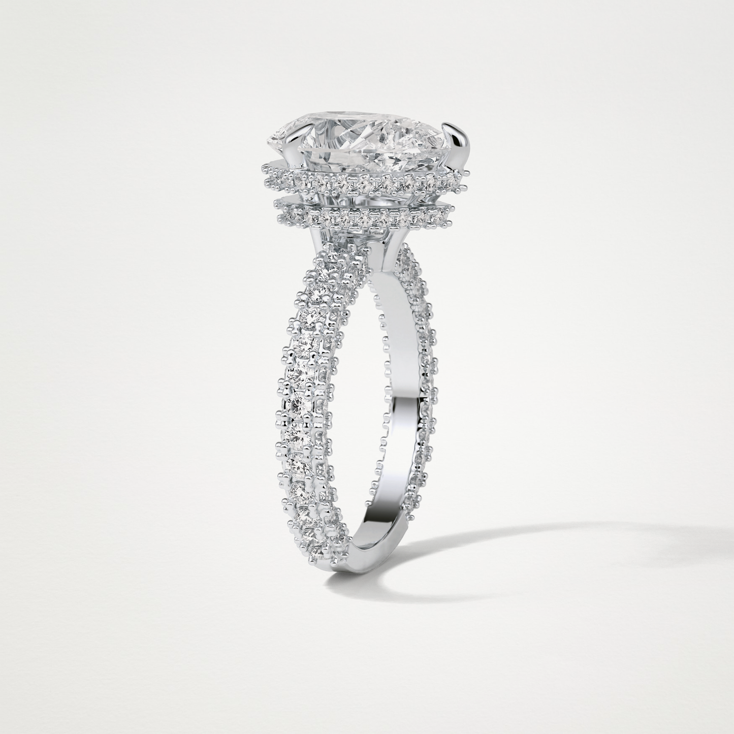 Pear Hidden Halo & Pave Lab Grown Diamond Engagement Ring