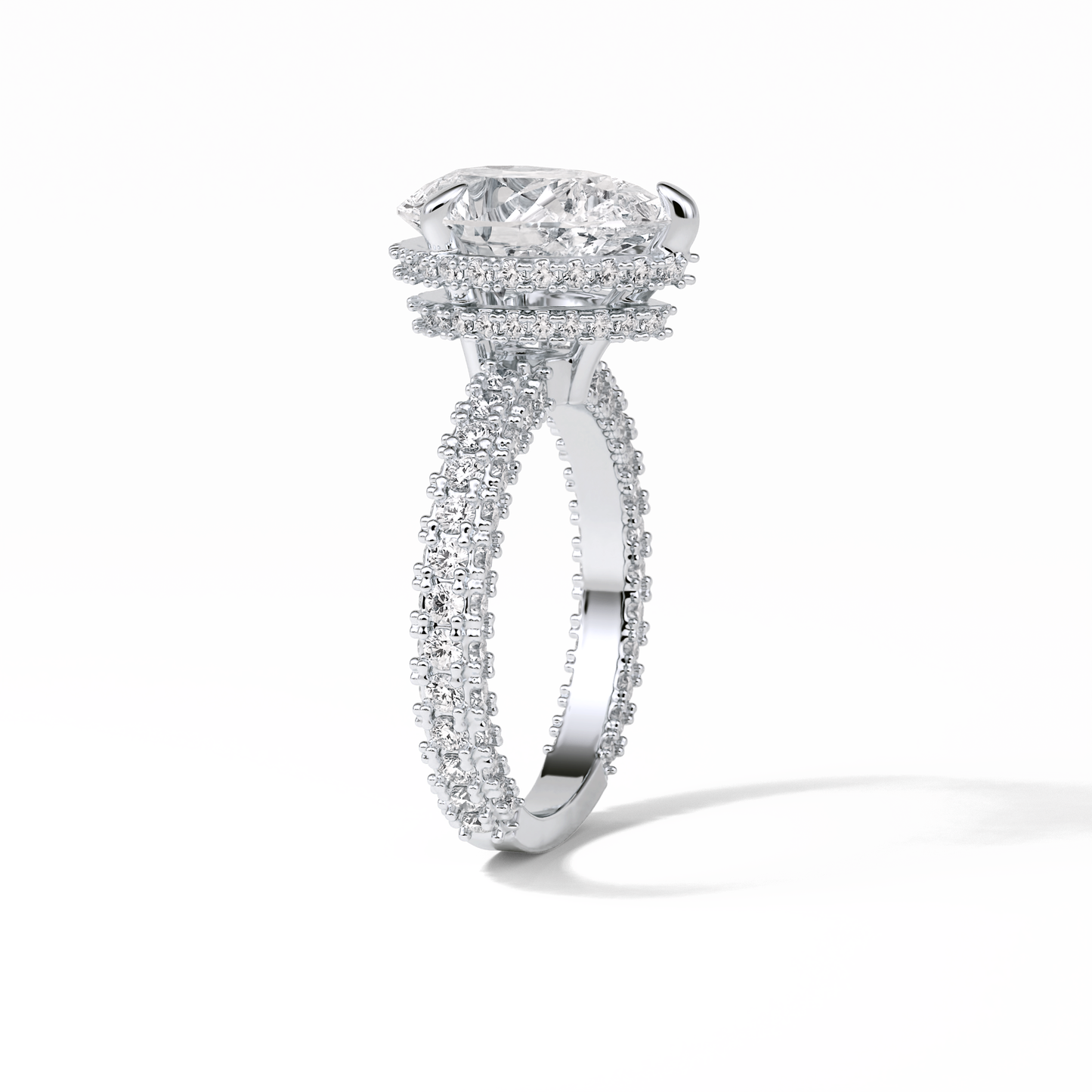 Pear Hidden Halo & Pave Lab Grown Diamond Engagement Ring