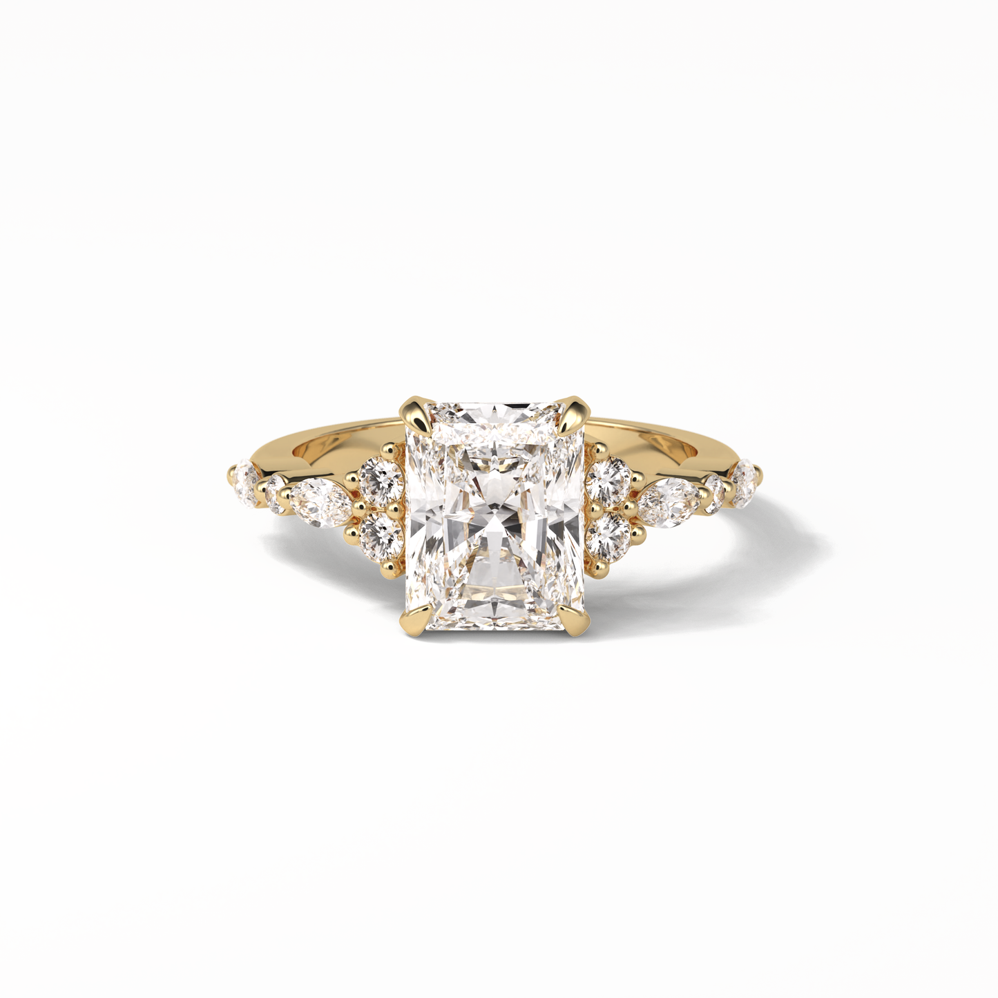 Asscher Three Stones Pave Lab Grown Diamond Engagement Ring