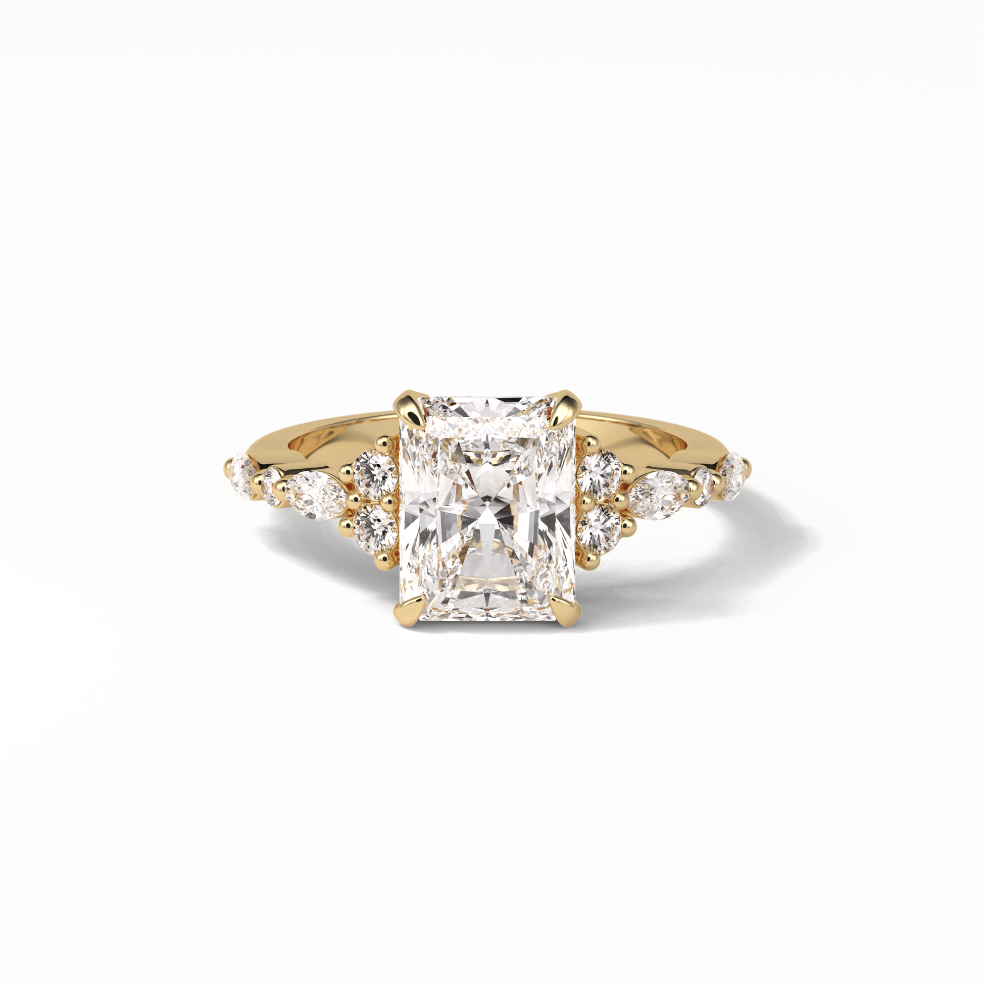 Asscher Three Stones Pave Lab Grown Diamond Engagement Ring