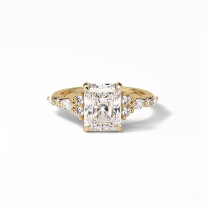 Asscher Three Stones Pave Lab Grown Diamond Engagement Ring