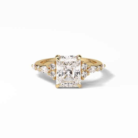 Asscher Three Stones Pave Lab Grown Diamond Engagement Ring
