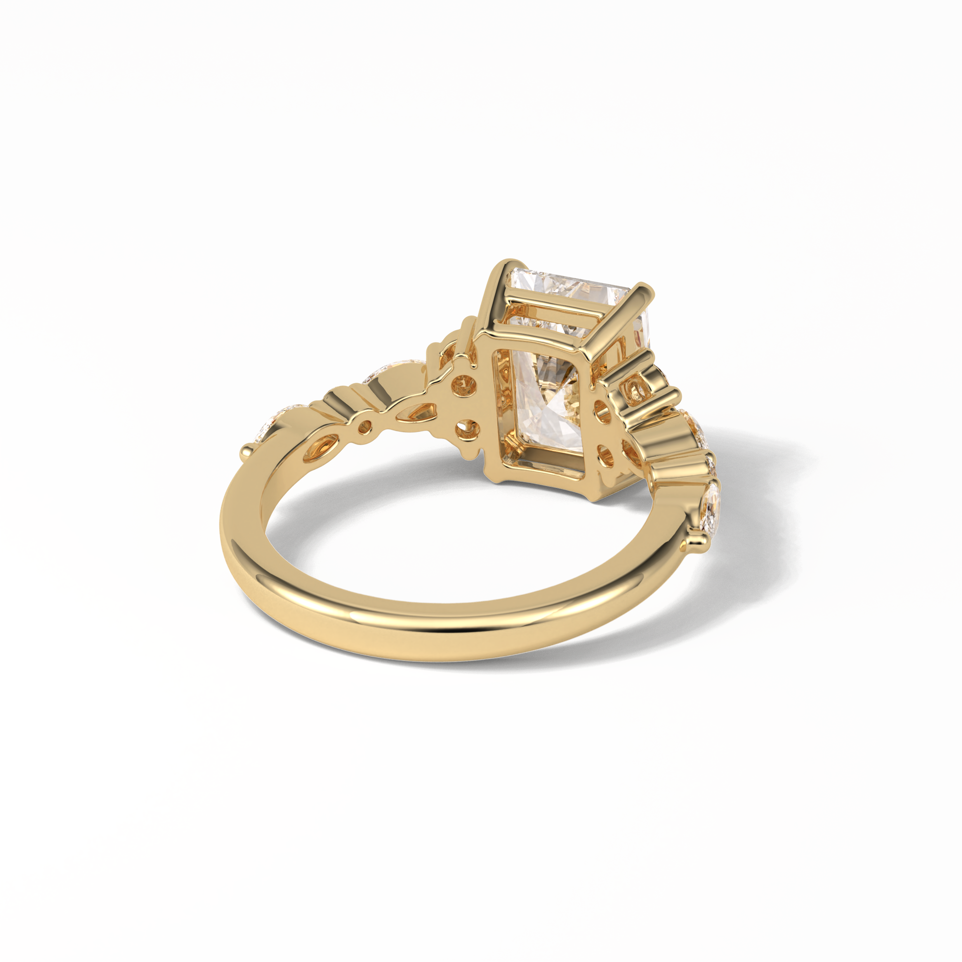 Asscher Three Stones Pave Lab Grown Diamond Engagement Ring