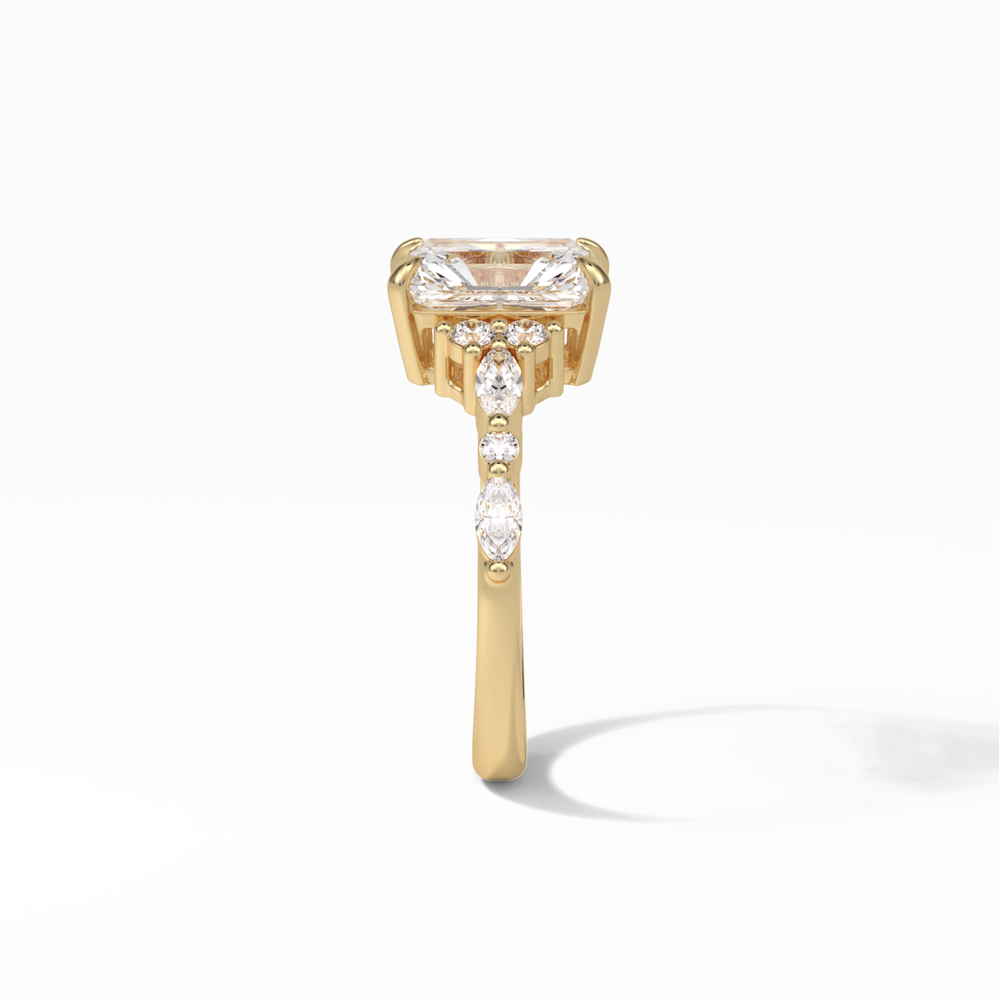 Asscher Three Stones Pave Lab Grown Diamond Engagement Ring