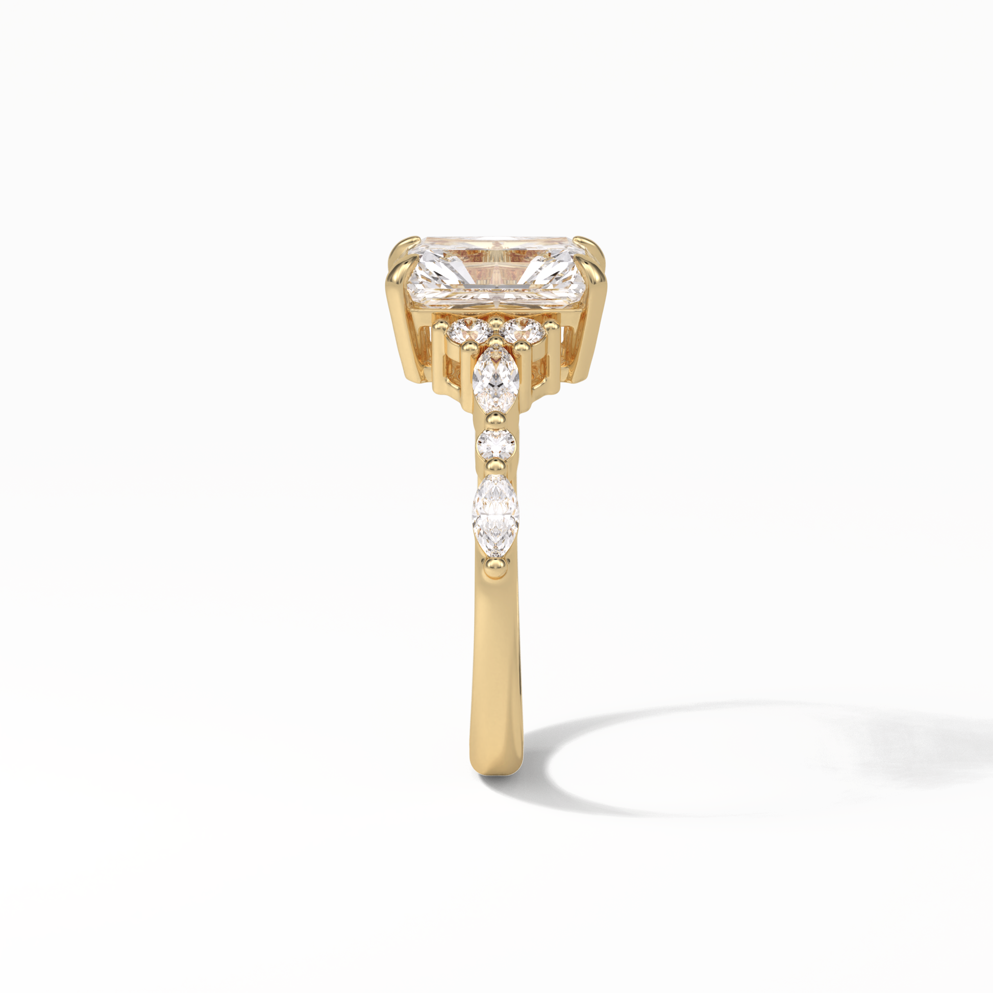 Asscher Three Stones Pave Lab Grown Diamond Engagement Ring