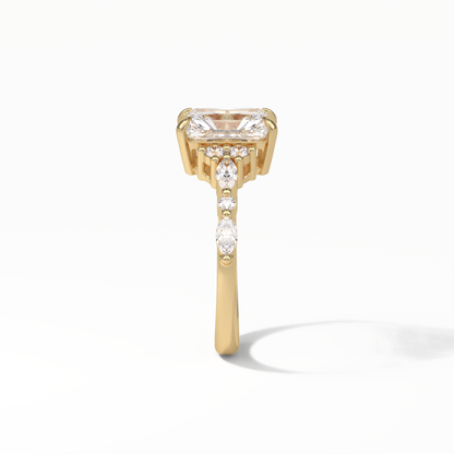 Asscher Three Stones Pave Lab Grown Diamond Engagement Ring