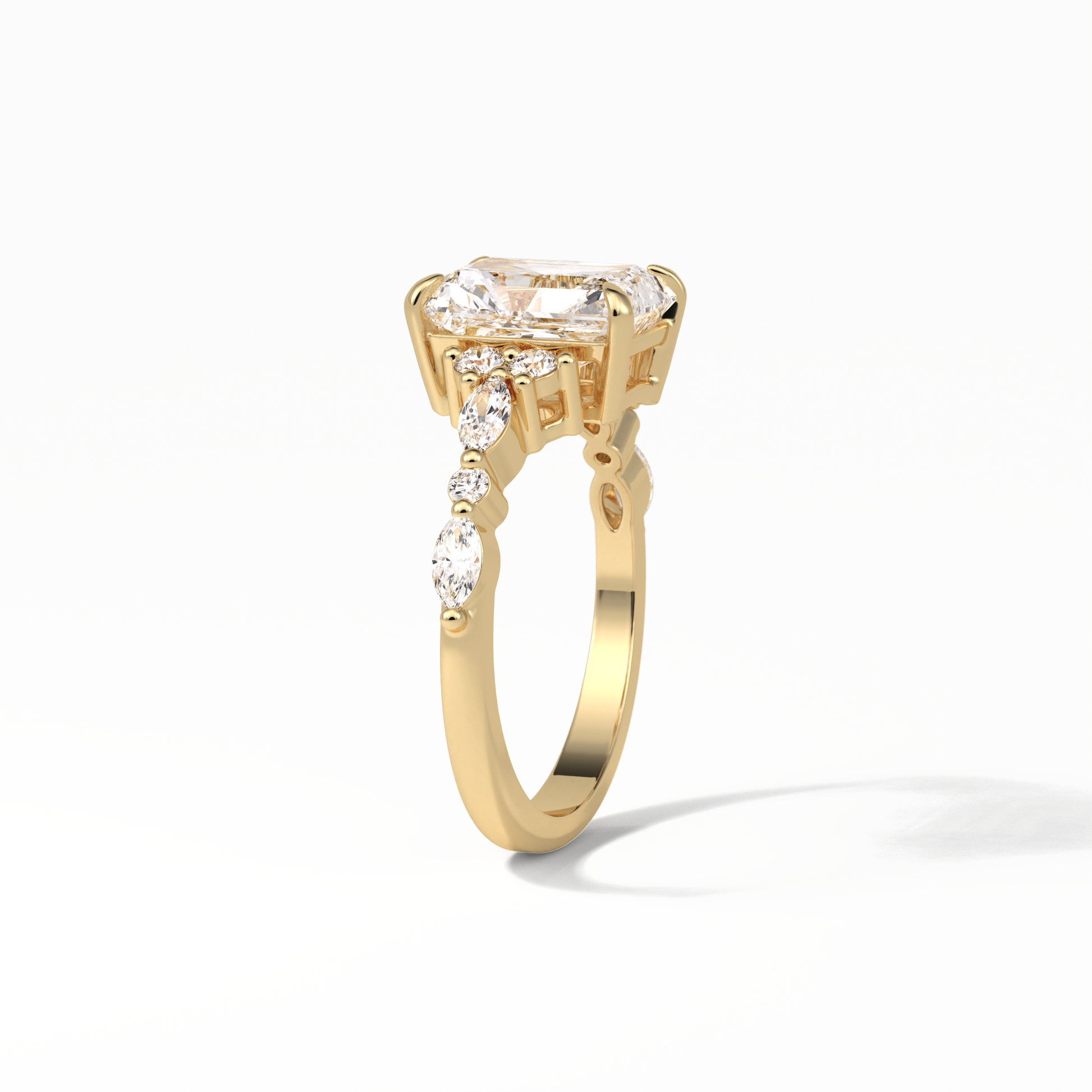 Asscher Three Stones Pave Lab Grown Diamond Engagement Ring