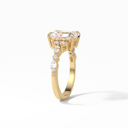 Asscher Three Stones Pave Lab Grown Diamond Engagement Ring
