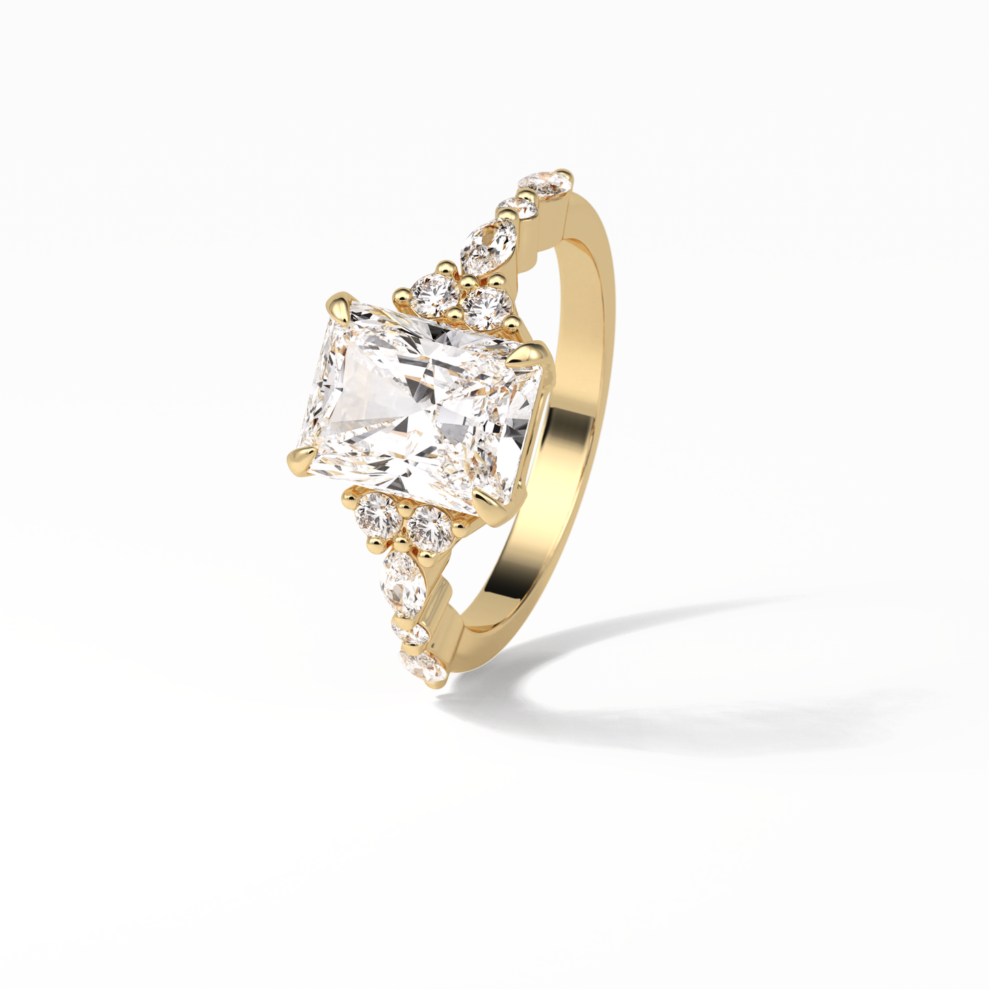 Asscher Three Stones Pave Lab Grown Diamond Engagement Ring