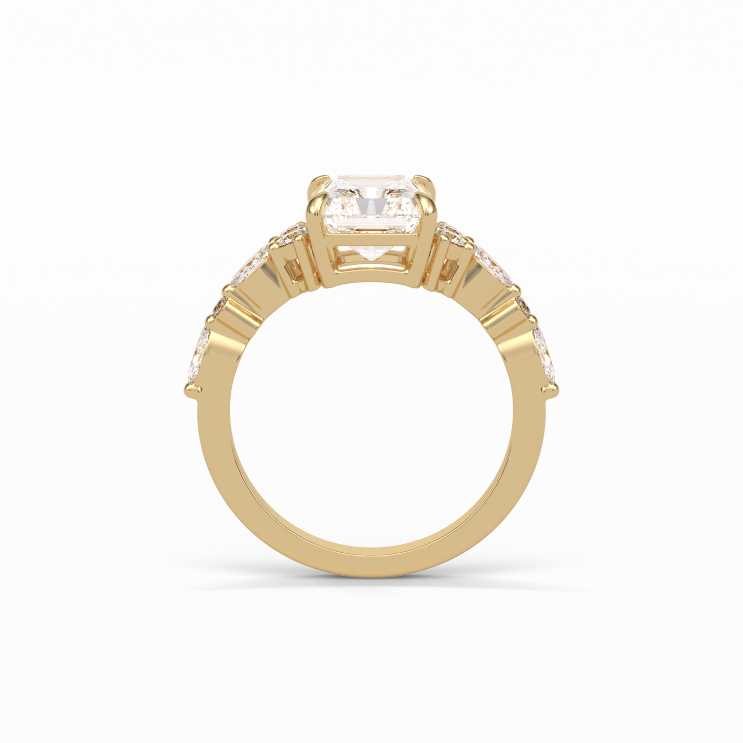Asscher Three Stones Pave Lab Grown Diamond Engagement Ring
