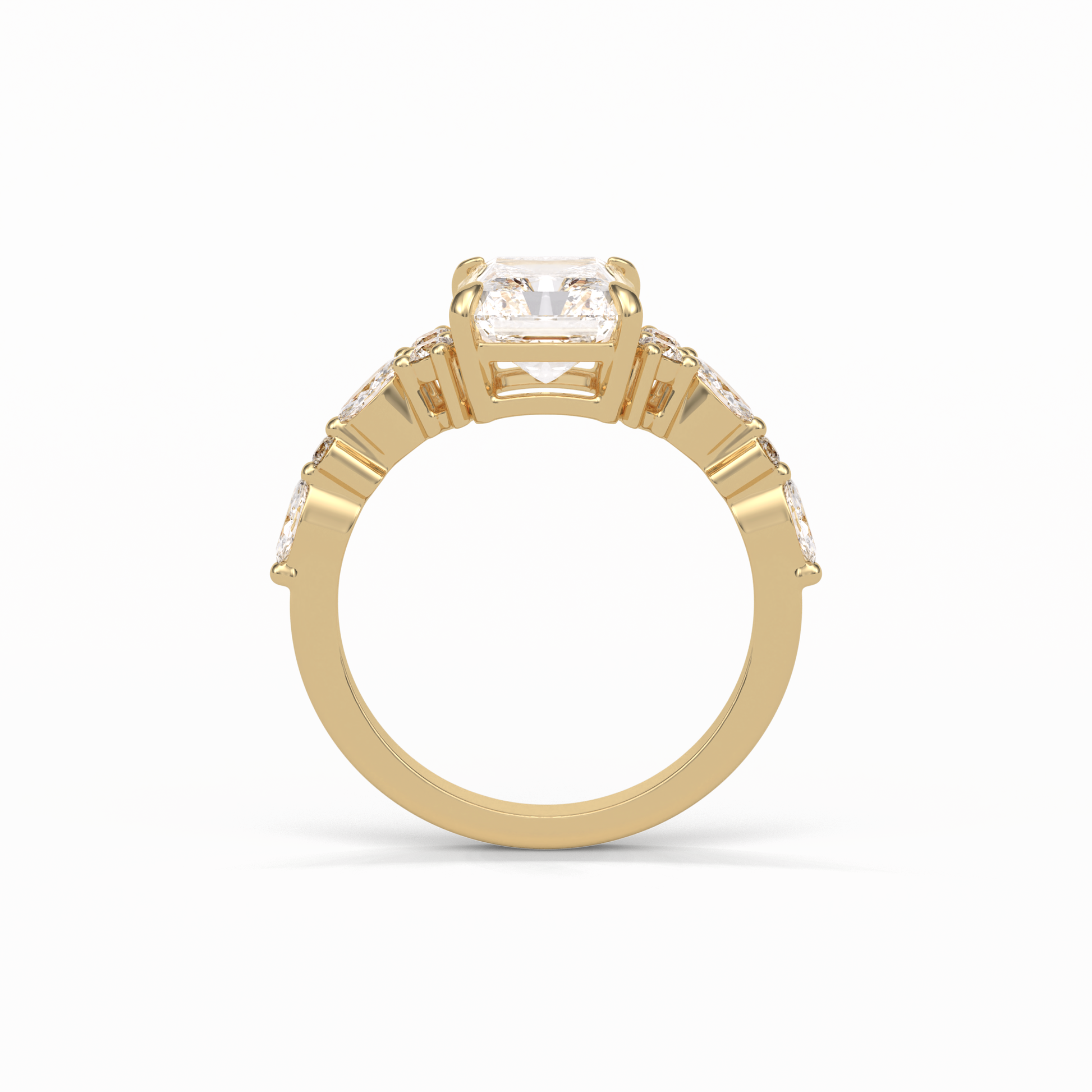 Asscher Three Stones Pave Lab Grown Diamond Engagement Ring