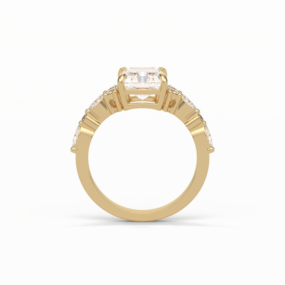 Asscher Three Stones Pave Lab Grown Diamond Engagement Ring