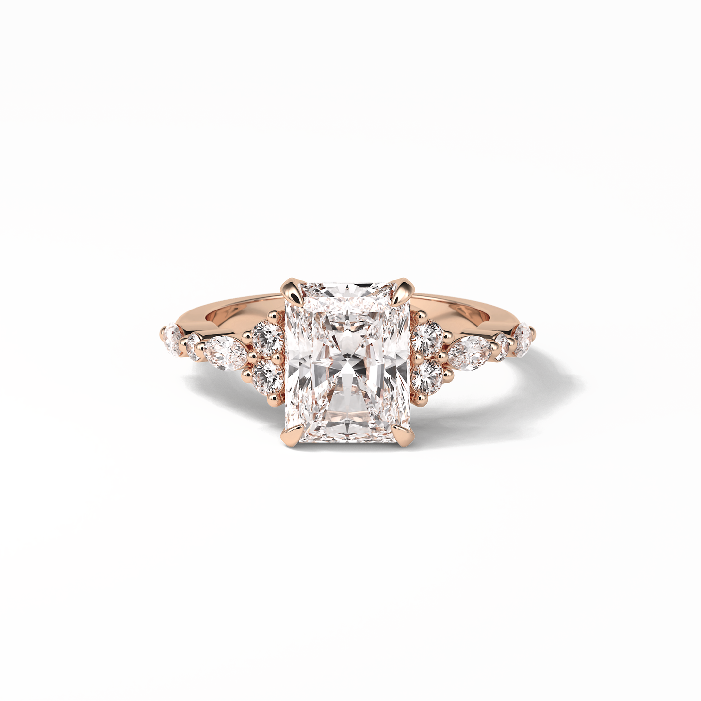 Asscher Three Stones Pave Lab Grown Diamond Engagement Ring