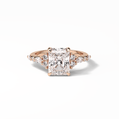 Asscher Three Stones Pave Lab Grown Diamond Engagement Ring