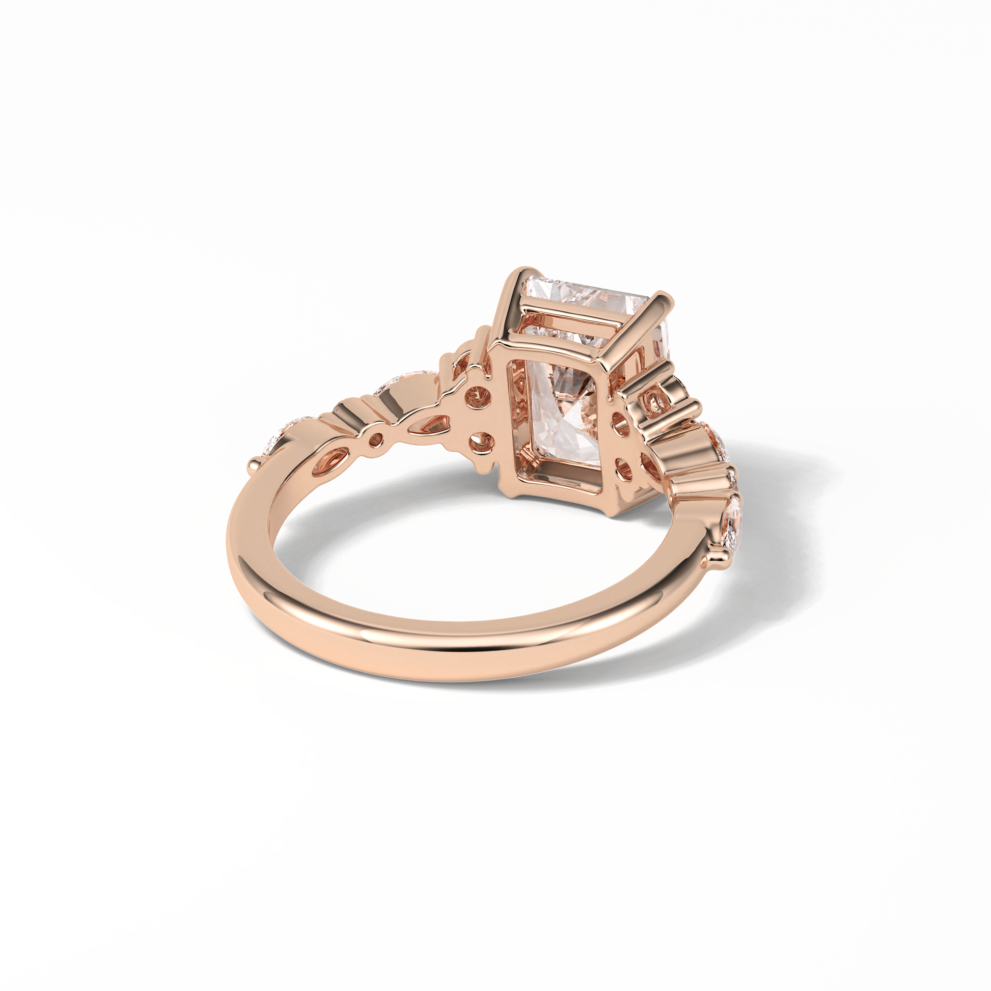 Asscher Three Stones Pave Lab Grown Diamond Engagement Ring