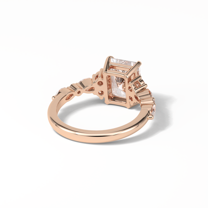 Asscher Three Stones Pave Lab Grown Diamond Engagement Ring