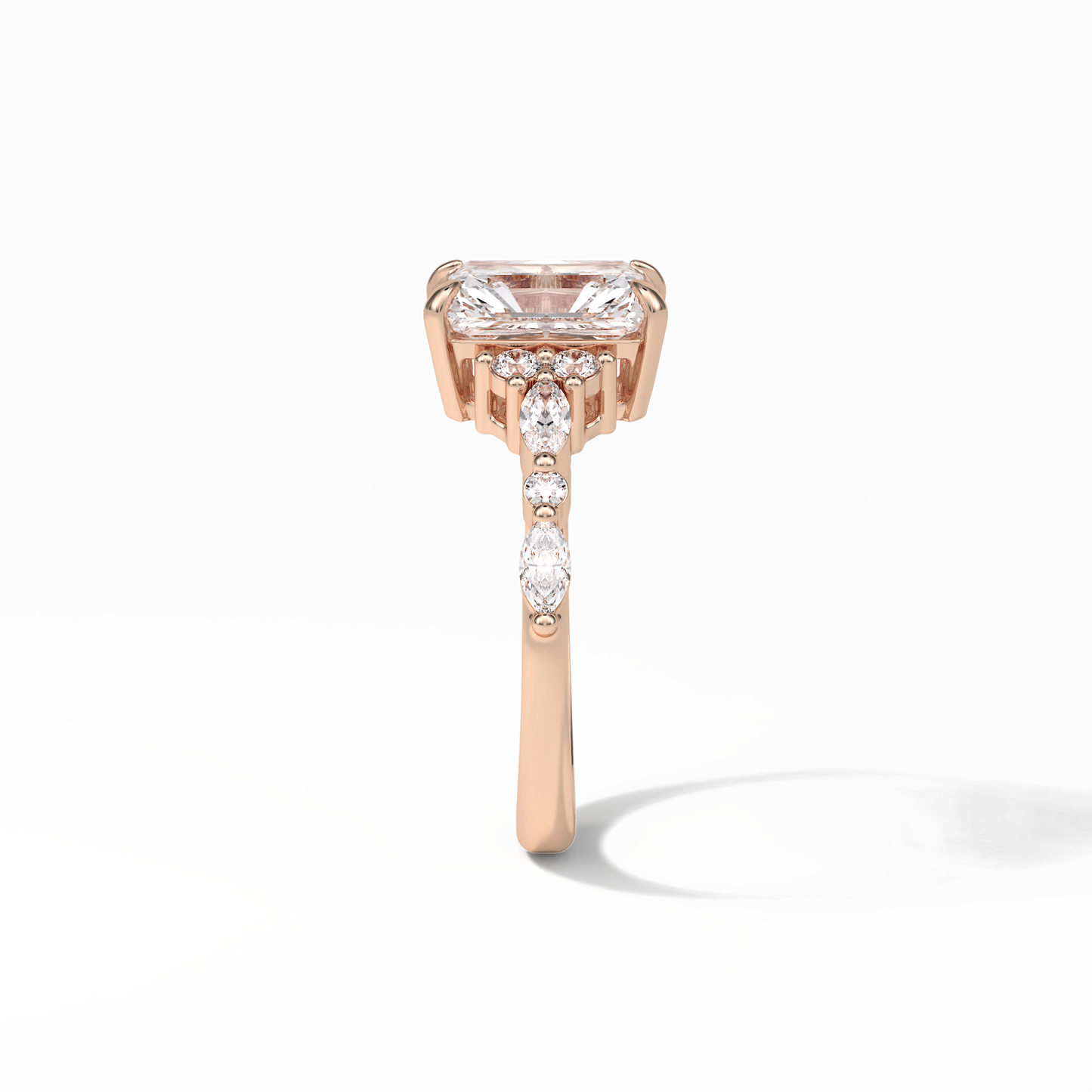 Asscher Three Stones Pave Lab Grown Diamond Engagement Ring